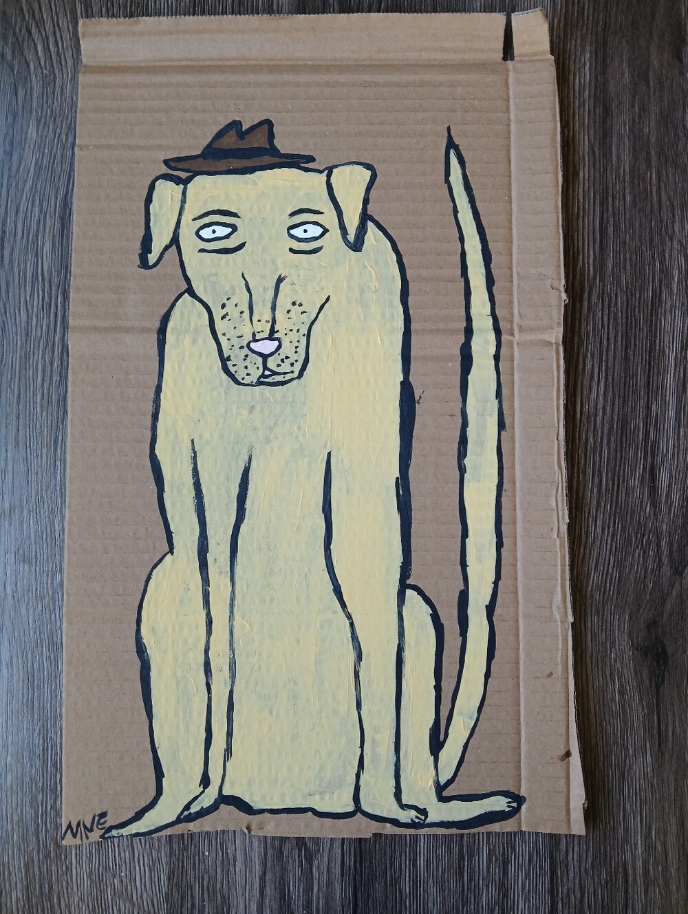 Simple Dog Painting On Cardboard